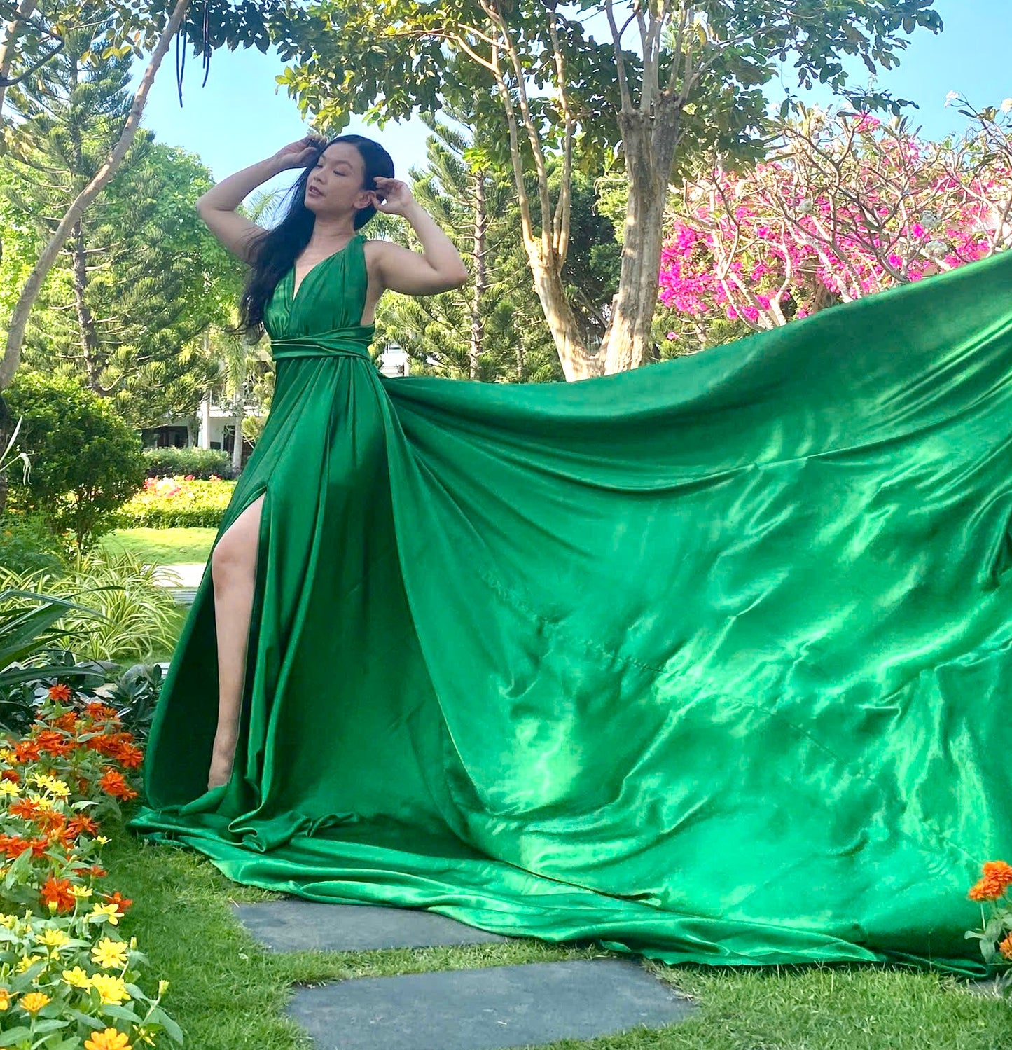 ROBE VOLANT, FLYING DRESS, ROBE CONVERTIBLE GREEN