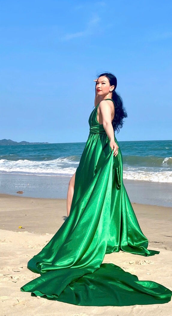 ROBE VOLANT, FLYING DRESS, ROBE CONVERTIBLE GREEN