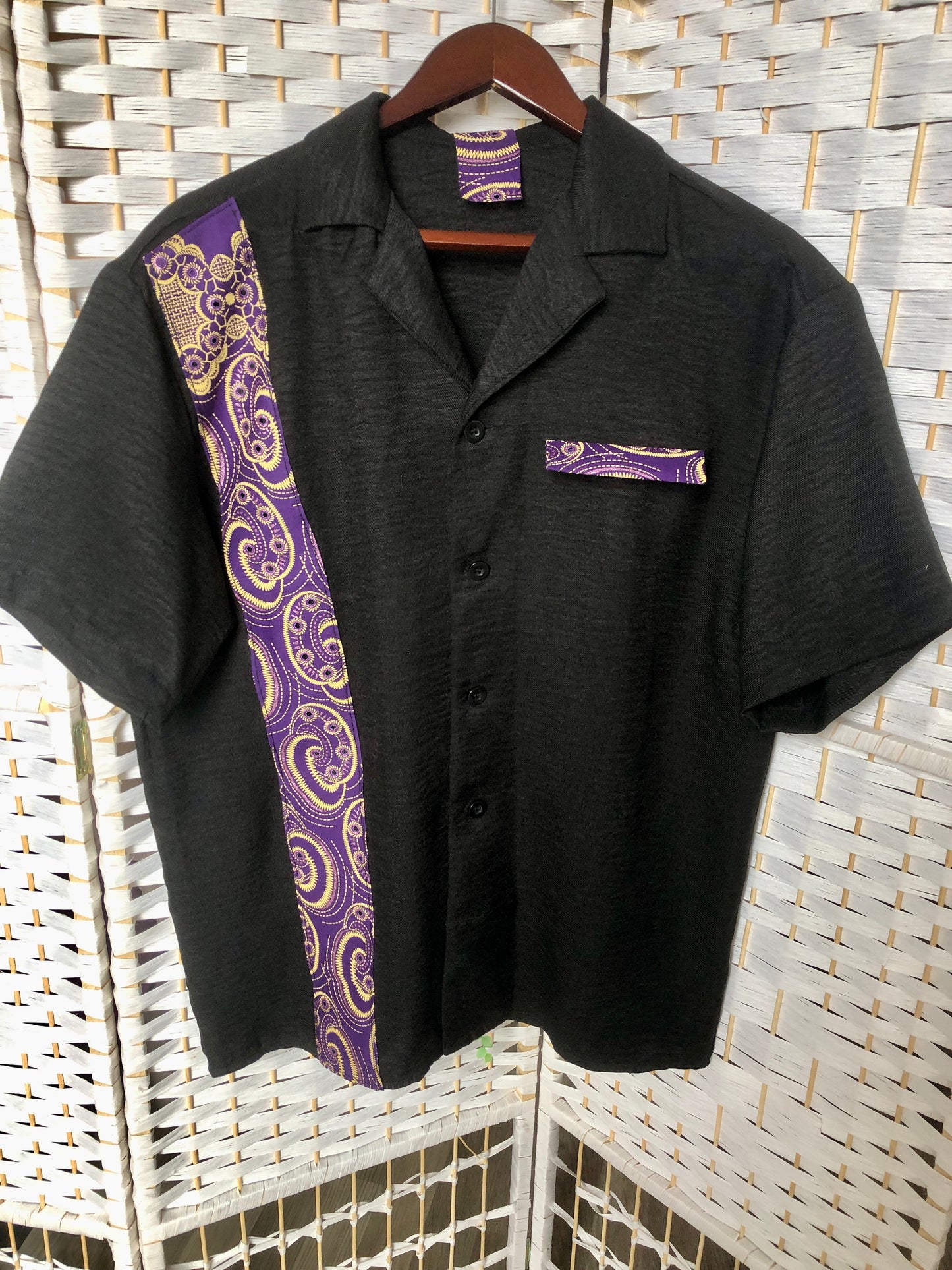 ENSEMBLE CHEMISE NOIR MOTIF WAX ET PANTALON