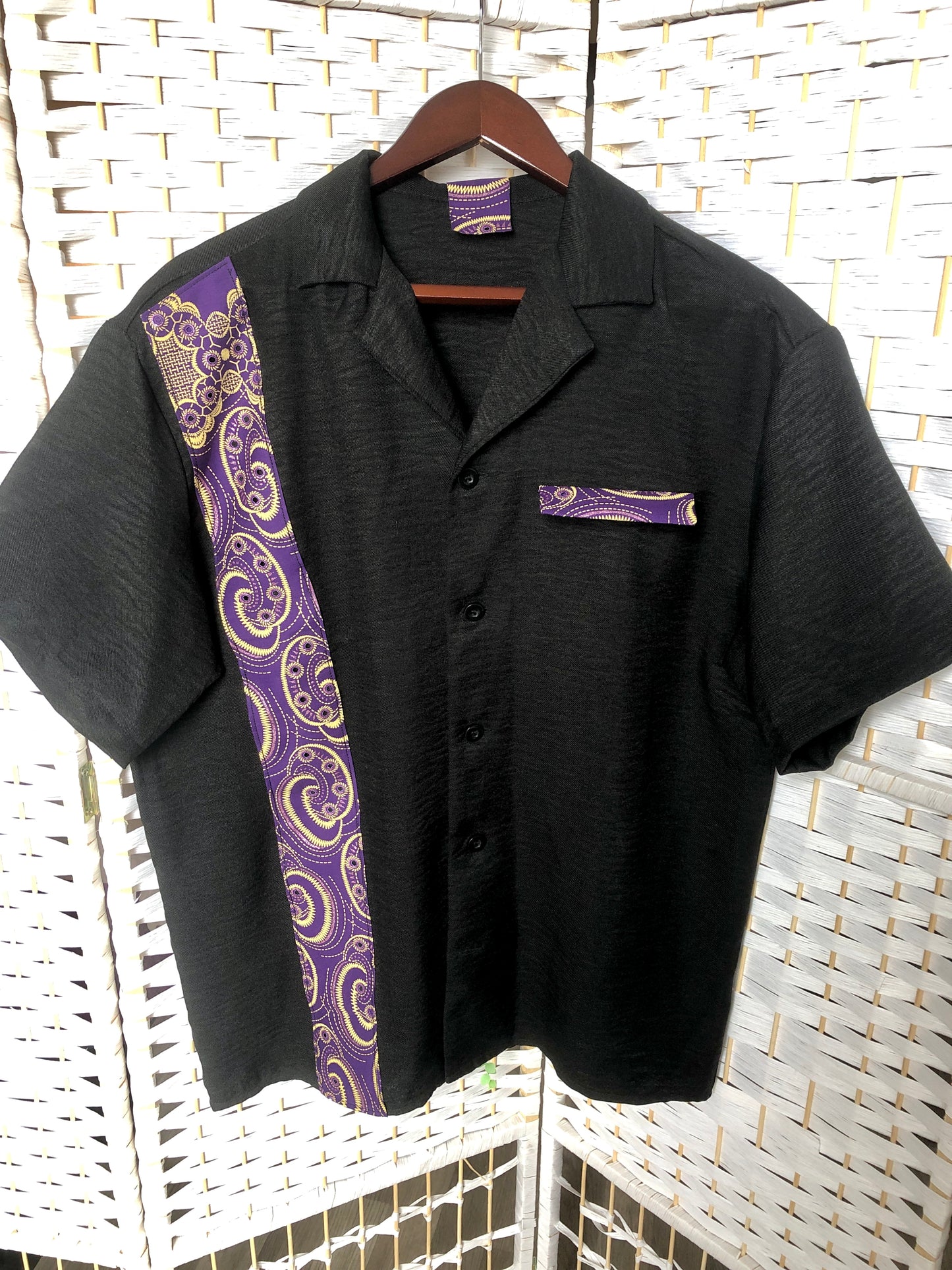 ENSEMBLE CHEMISE NOIR MOTIF WAX ET PANTALON