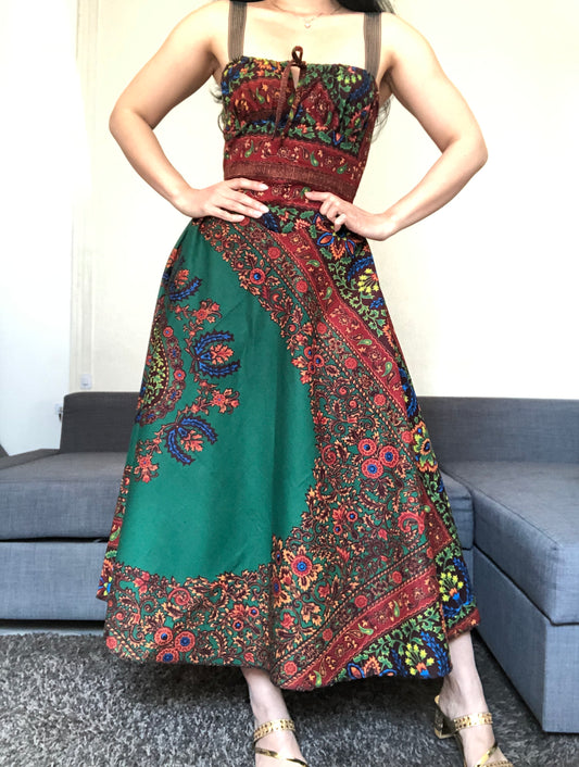 ROBE CORSET PRINCESSE WAX BATIK VERT