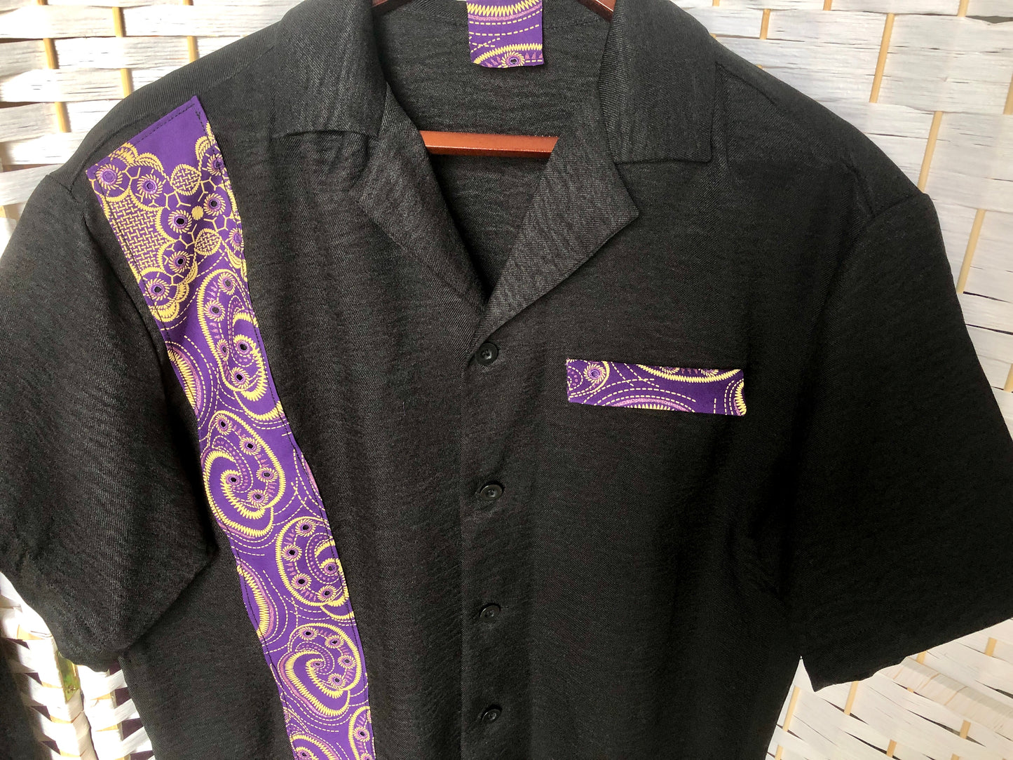 ENSEMBLE CHEMISE NOIR MOTIF WAX ET PANTALON