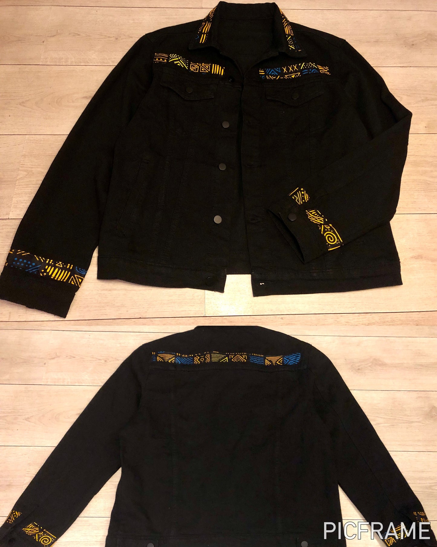 VESTE EN JEAN NOIR MOTIF WAX