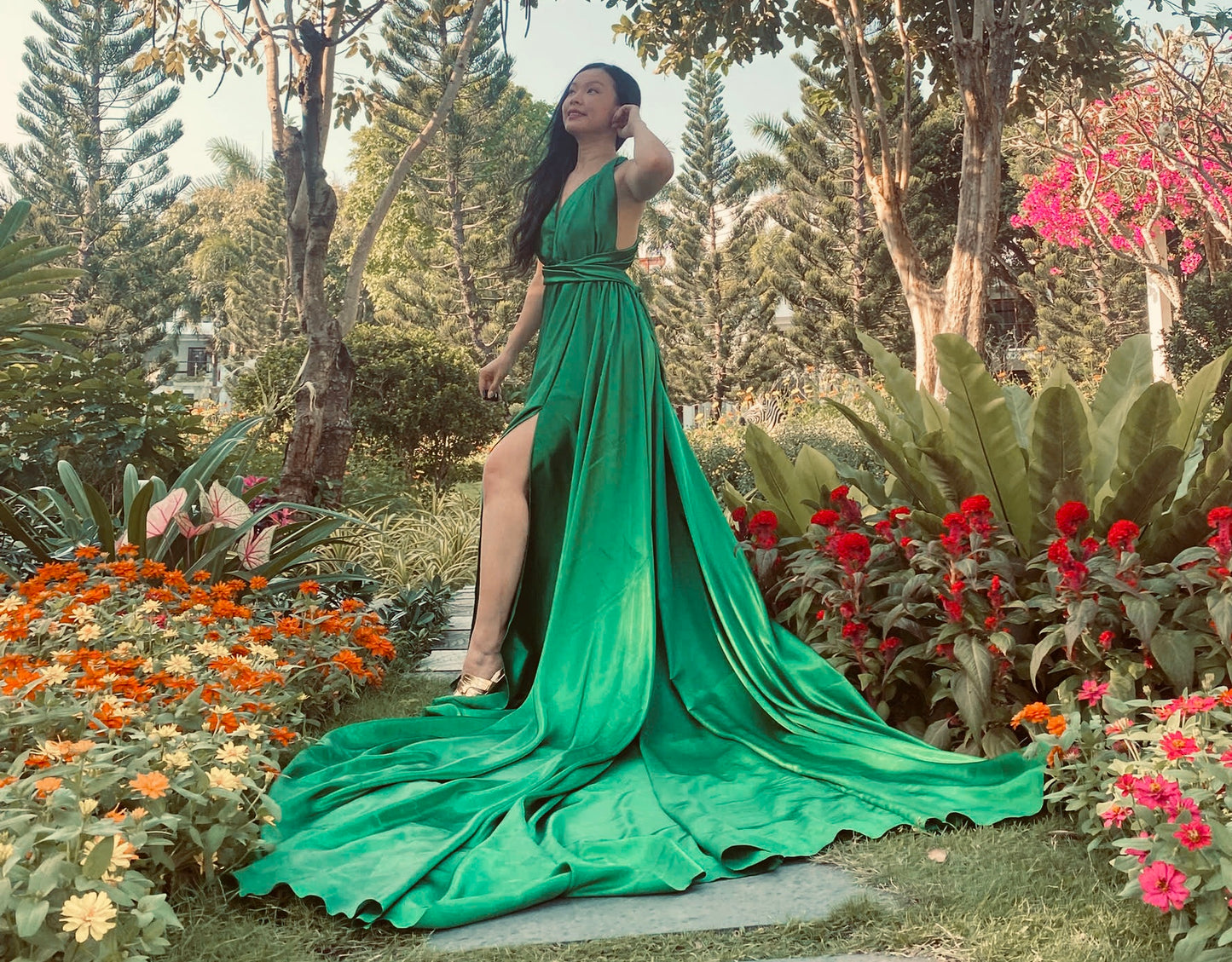 ROBE VOLANT, FLYING DRESS, ROBE CONVERTIBLE GREEN