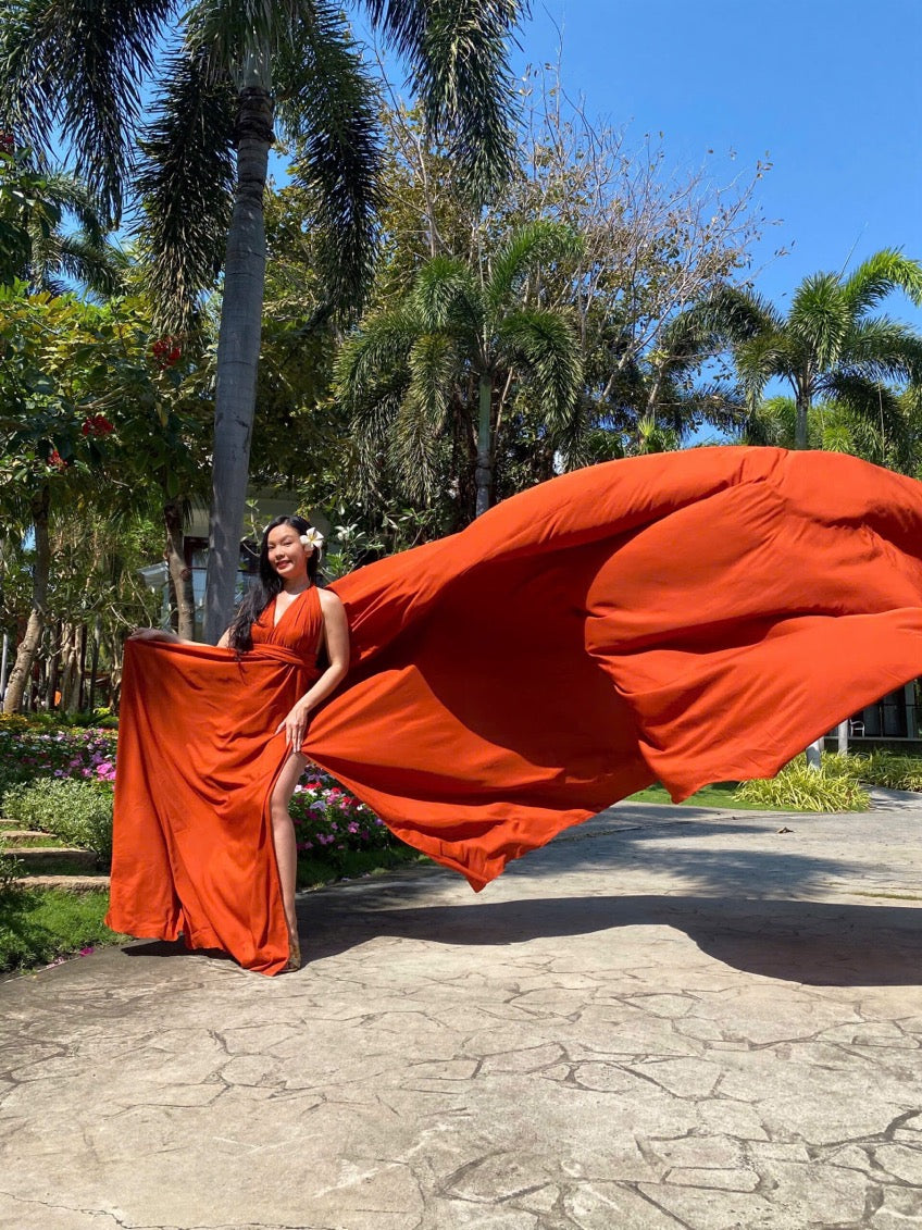 ROBE VOLANT, FLYING DRESS, ROBE CONVERTIBLE TERRACOTTA